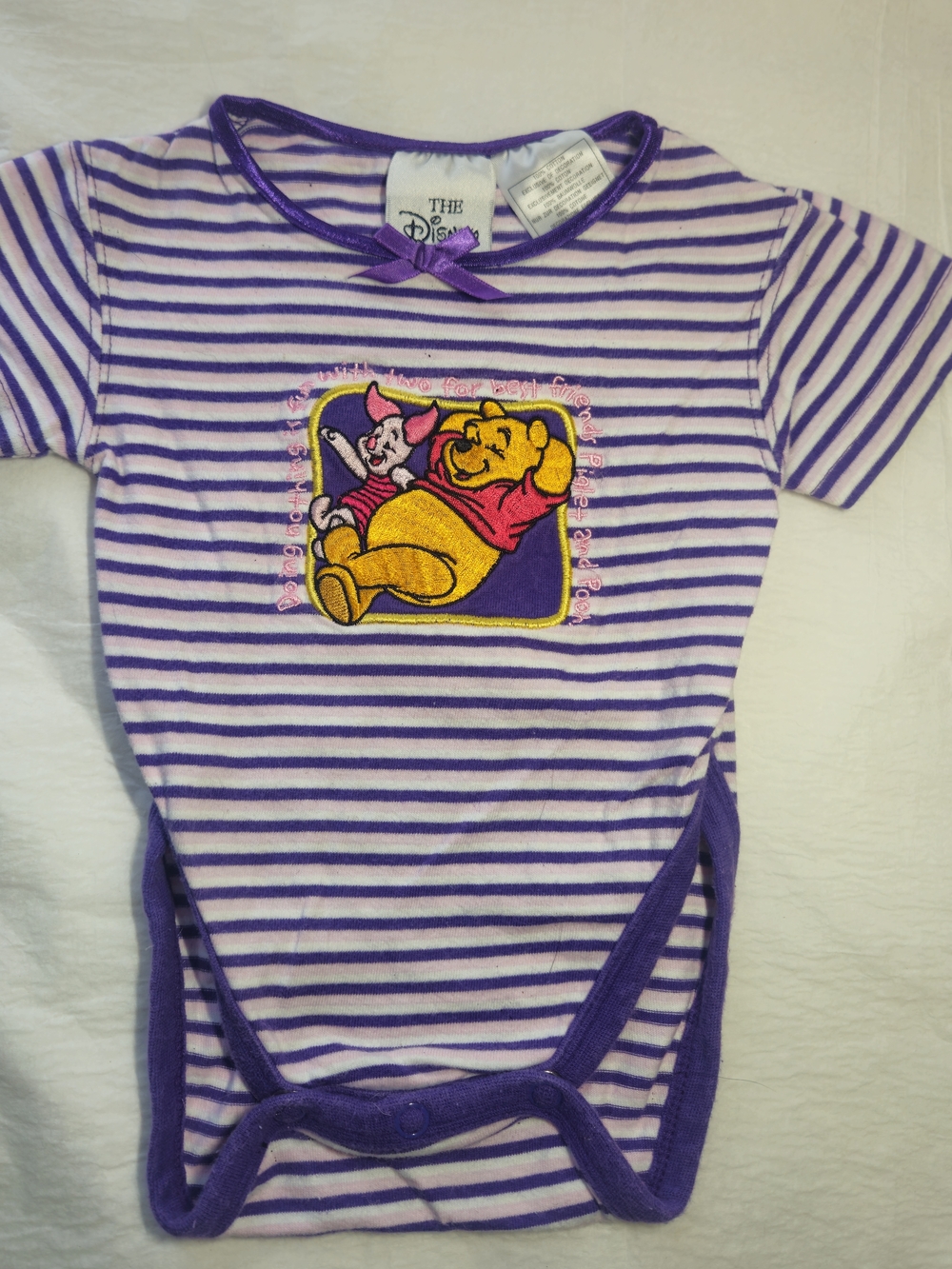 Disney Purple and White Striped Winnie the Pooh & Piglet Baby Bodysuit